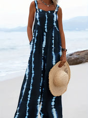 Tie Dye Wide Leg Jumpsuit With Pockets