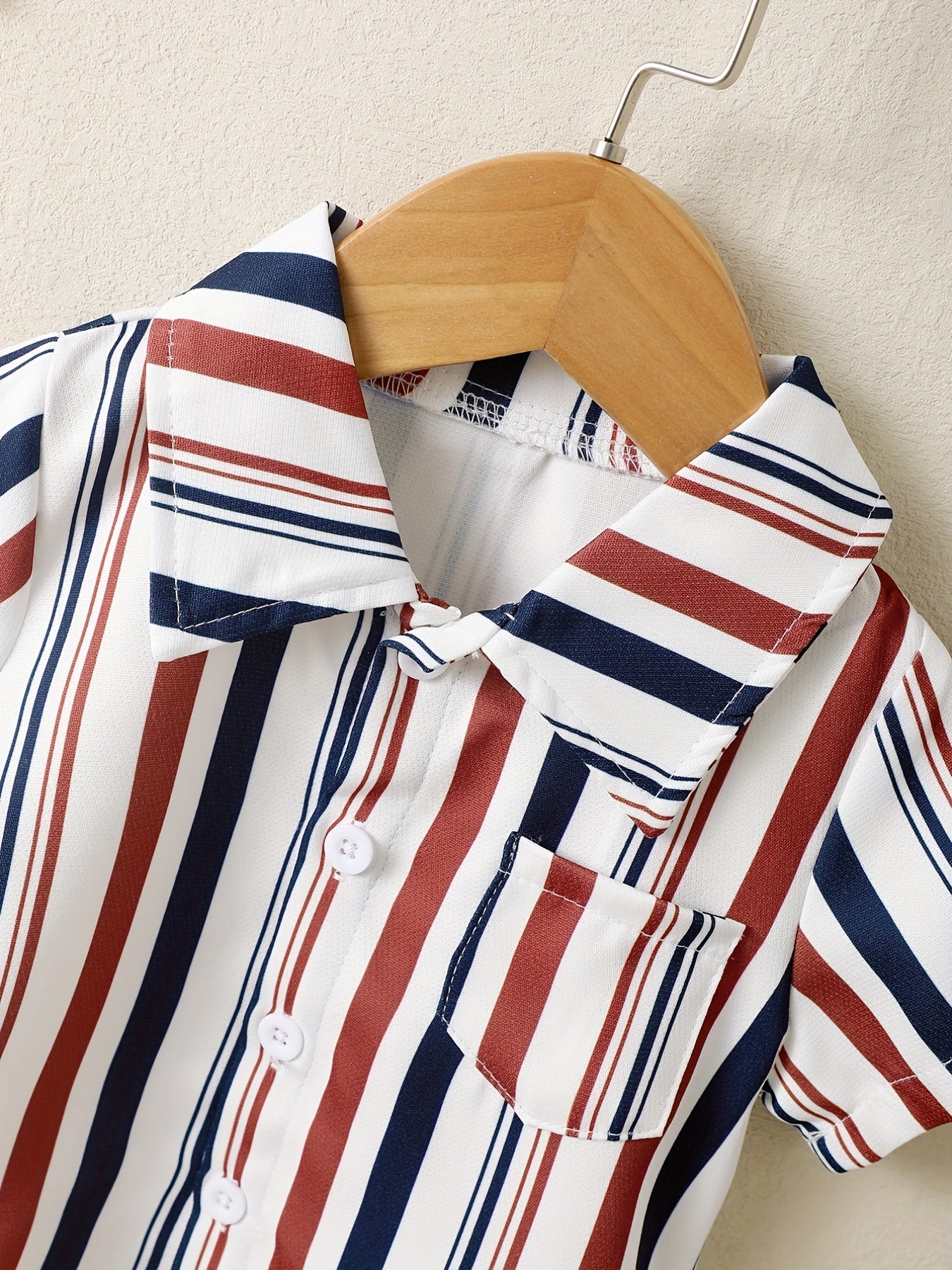 2pcs Baby Boys Striped Short Sleeve Shirt & Shorts Set For Summer