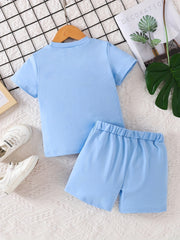 Boy's 2pcs Solid T shirt & Shorts Set Casual Outfits For Summer