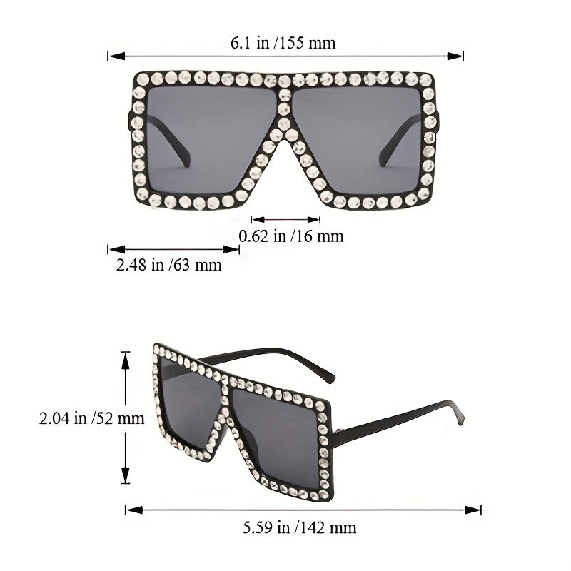 Y2K Rhinestone Oversized Square Sunglasses for Women UV400