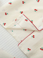 Cherry Print Pajama Set Short Sleeve Button Up Top & Pants Women's Sleepwear