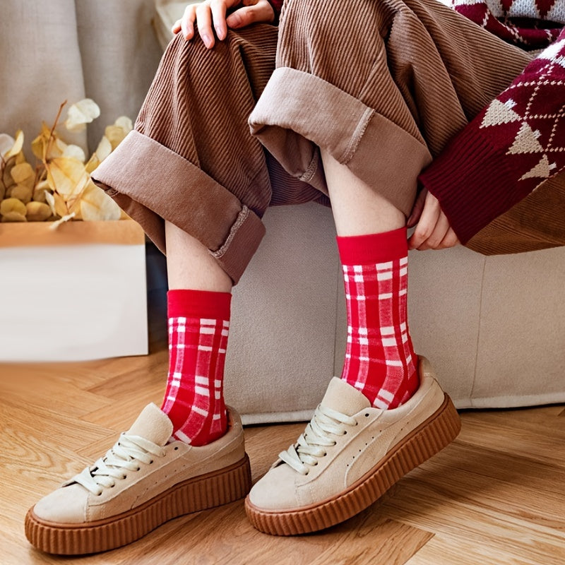 5 Pairs Christmas Pattern Socks Breathable Mid Tube Stockings