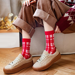 5 Pairs Christmas Pattern Socks Breathable Mid Tube Stockings