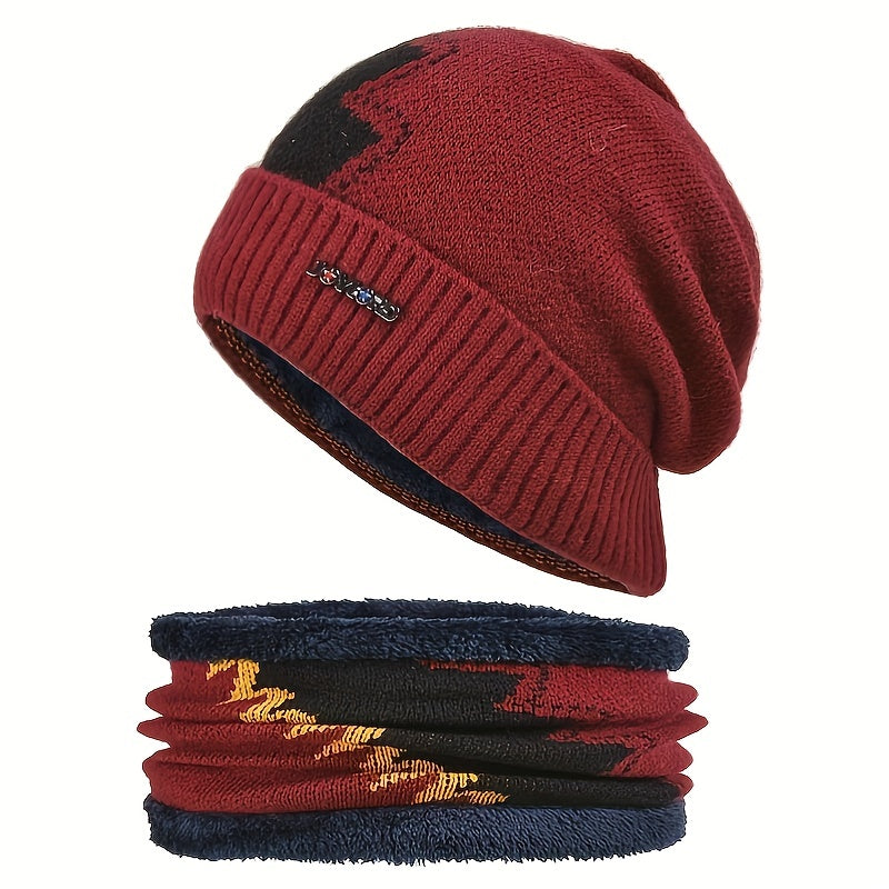 Men's Fleece Warm Woolen Hat and Neckerchief Set for Autumn and Winter