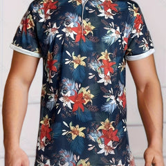 Men's Floral Shirt Casual Button Up Short Sleeve Tee Top