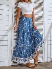 Bohemian Floral Print Skirt Vacation Casual Skirt for Summer & Spring