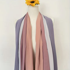 2pcs Soft Chiffon Scarf & Inner Cap Set Solid Turban Head Wrap Shawl