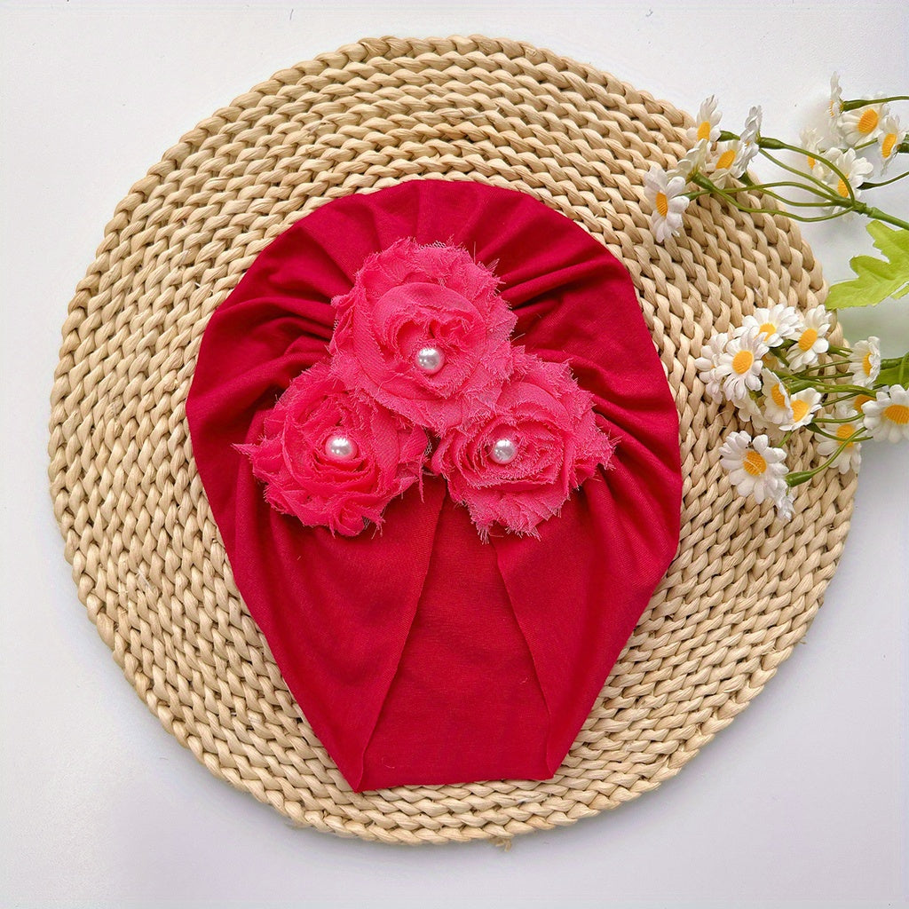 Soft Elastic Baby Three Sunflowers Beaded Hat Girl Hat