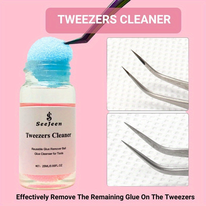Jeen Eyelash Extension Tweezers Set with Cleaning Tool & Liquid Remover