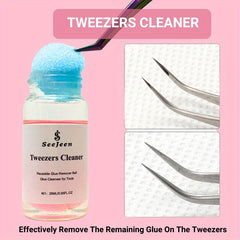 Jeen Eyelash Extension Tweezers Set with Cleaning Tool & Liquid Remover