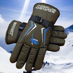 Thickened Printed Skin Feeling Split Finger Ski Gloves