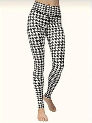 High Waist Houndstooth Print Yoga Pants Tummy Control