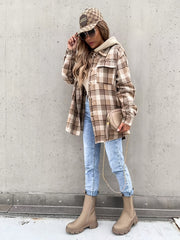 Preppy Button Plaid Drop Shoulder Jacket
