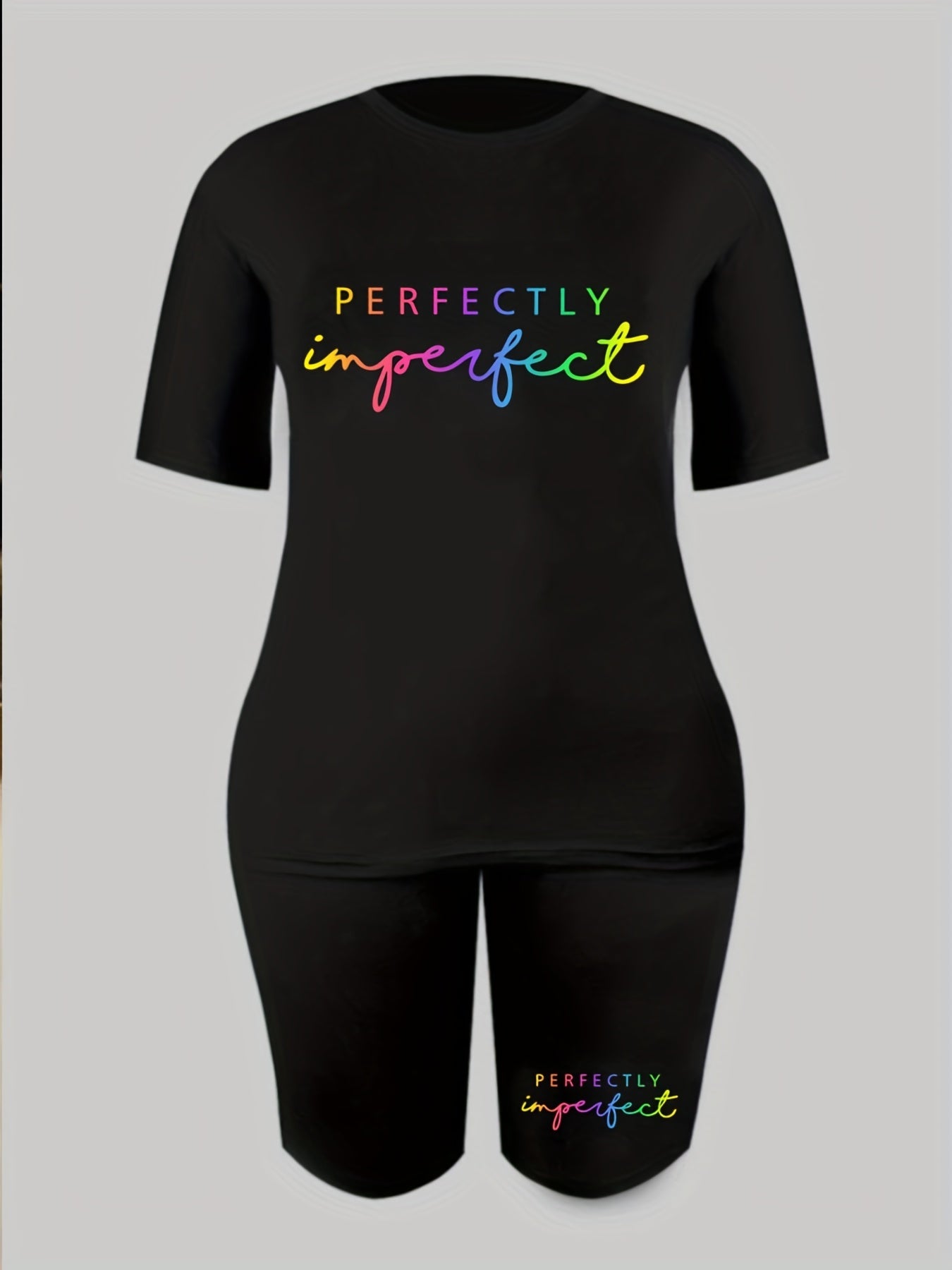 Short Sleeve Crew Neck T Shirt & Shorts 2pcs Set for Women