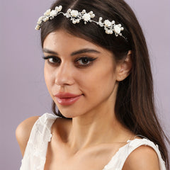 Pearl Bridal Headband Flower Hair Hoop for Wedding