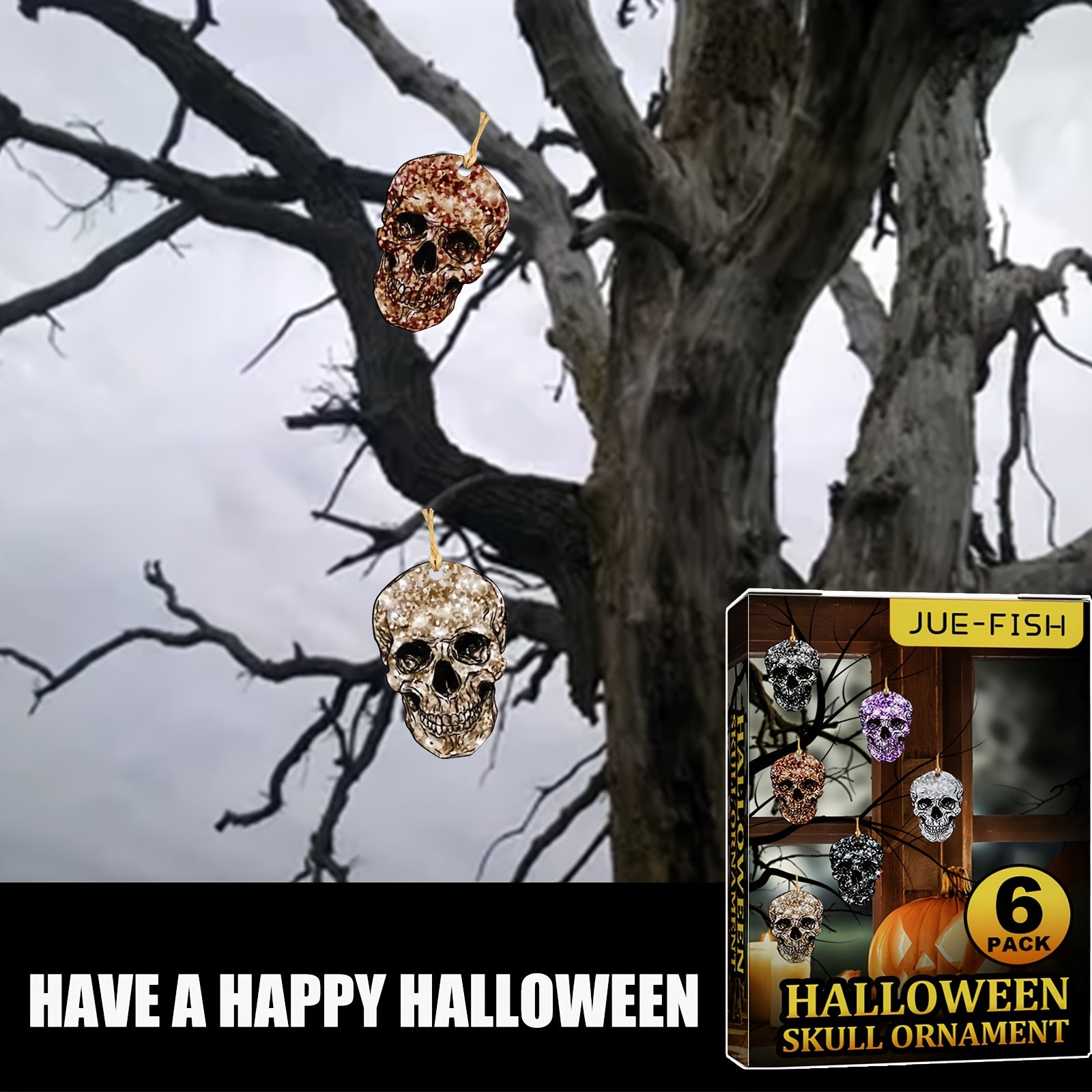 6pcs Hanging Skull Heads Halloween Decor Props