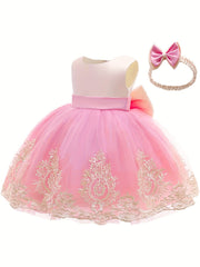 Baby Girls Christening Baptism Party Dress With Headwear