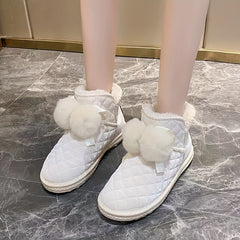 Women's Quilted Winter Snow Boots with Pom Poms