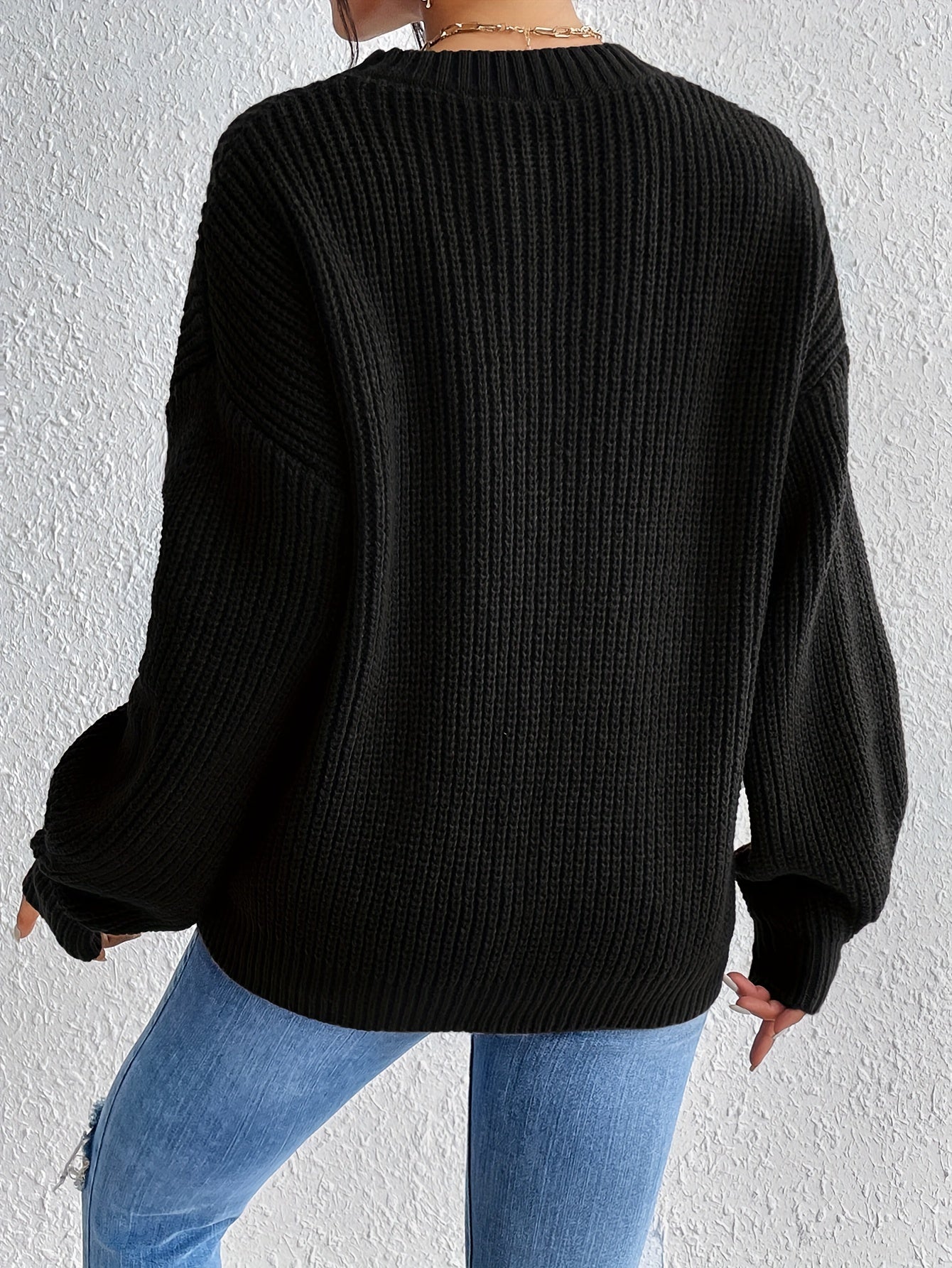 Solid Crew Neck Pullover Sweater Long Sleeve Winter Women's Clothing