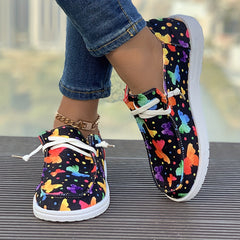 Women's Colorful Butterfly Skateboard Shoes Lace-up Flat Comfortable Sneakers