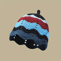 Striped Beanie Y2K Hollow Crochet Cloche Hat Lightweight Knit Skull Cap