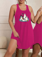 Halloween Cat Ghost & Pumpkin Print Tank Nightdress
