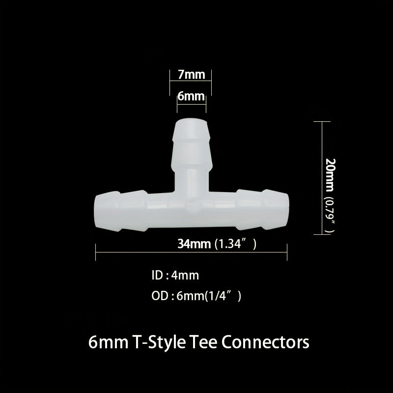 5pcs T Style Tee Connectors Hose Barb Fitting 3 Way Plastic Tubing Joint