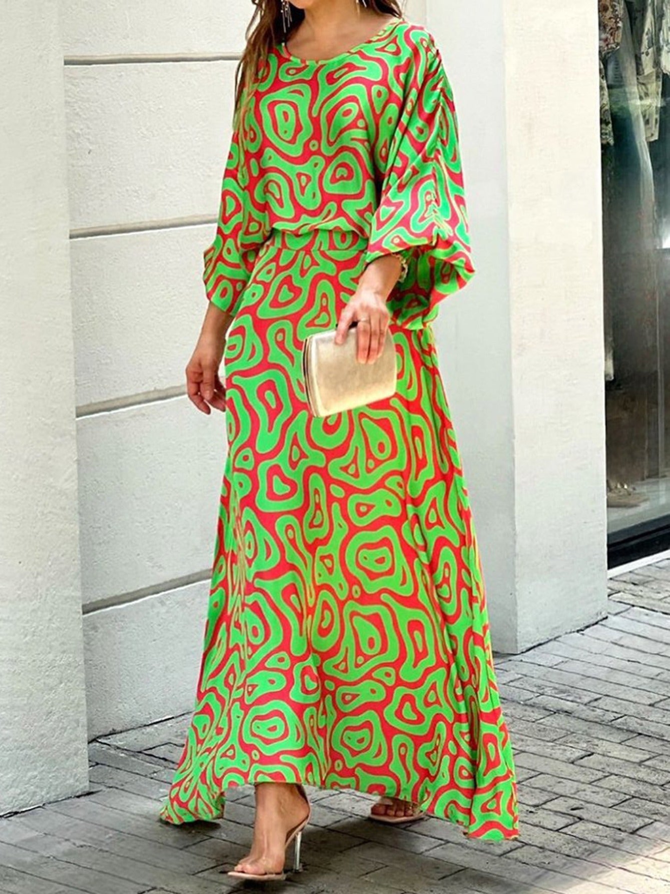 Geometric Print 2pc Skirt Set Maxi Skirt & Top Spring Fall Women's Clothing