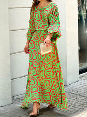 Geometric Print 2pc Skirt Set Maxi Skirt & Top Spring Fall Women's Clothing