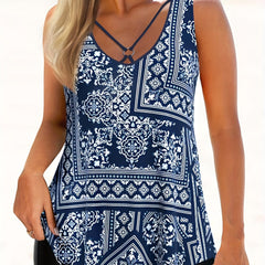 Boho Tankini Set Scarf Print Ring Linked Tank & Shorts Swimsuit