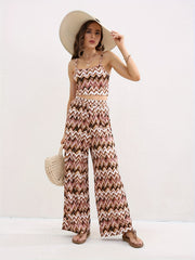 Striped Two Piece Set Crop Cami Top & Wide Leg Pants Outfit