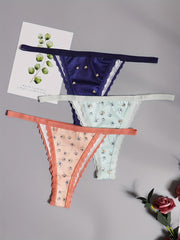 3 Pack Plus Size Floral Print Lace G-string Thongs Set
