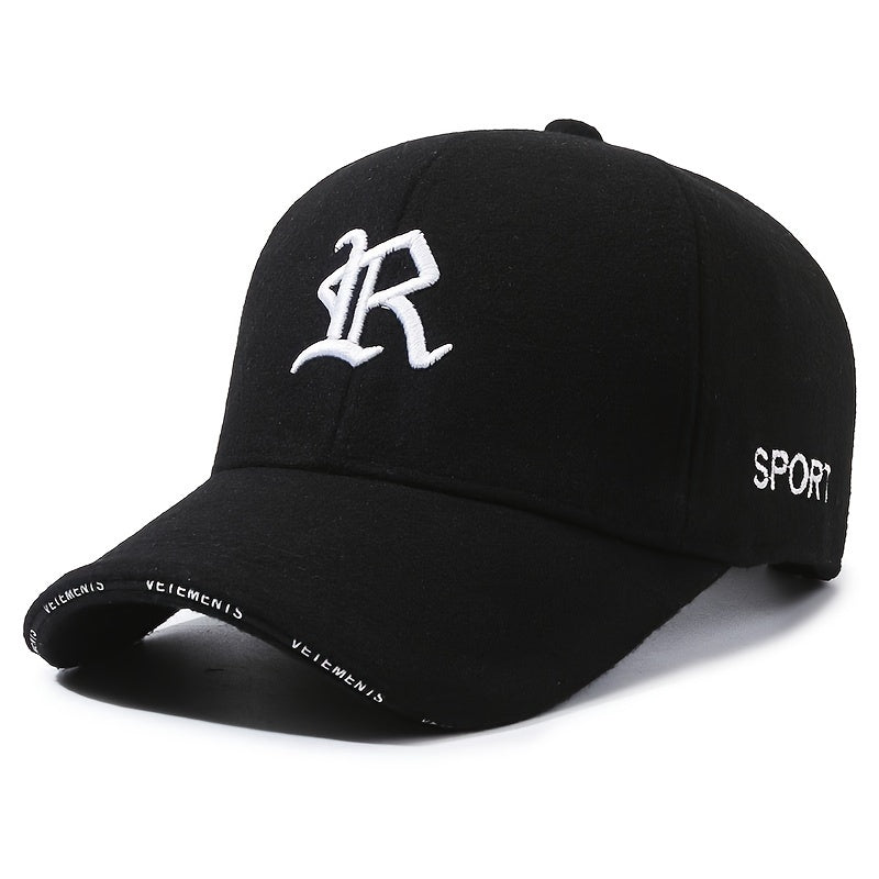 Winter Warm Velvet Thickened Baseball Cap R Letter Embroidered Baseball Cap
