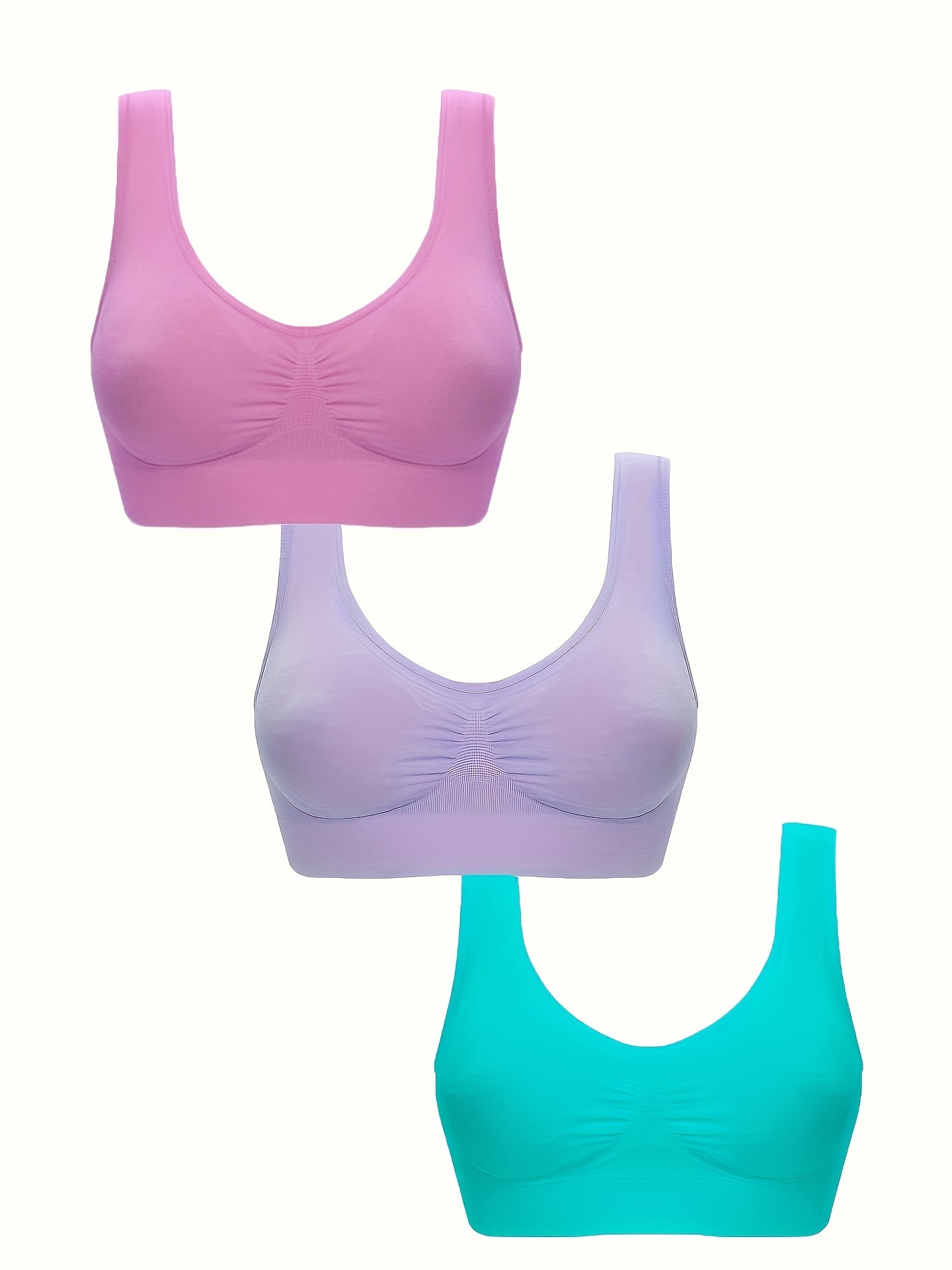 3pcs Wireless Sports Bras Comfy & Breathable Elastic Tank Bra Women's Lingerie