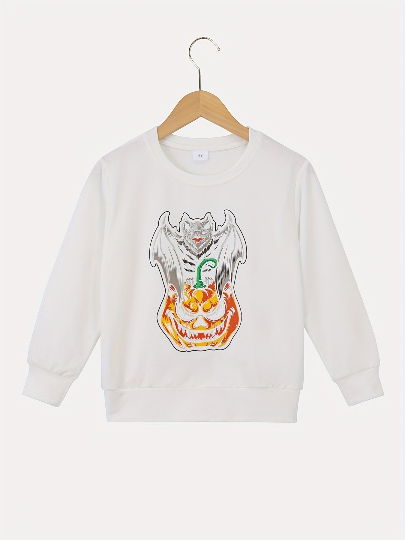 Boy's Halloween Bat & Pumpkin Print Sweatshirt for Outdoor
