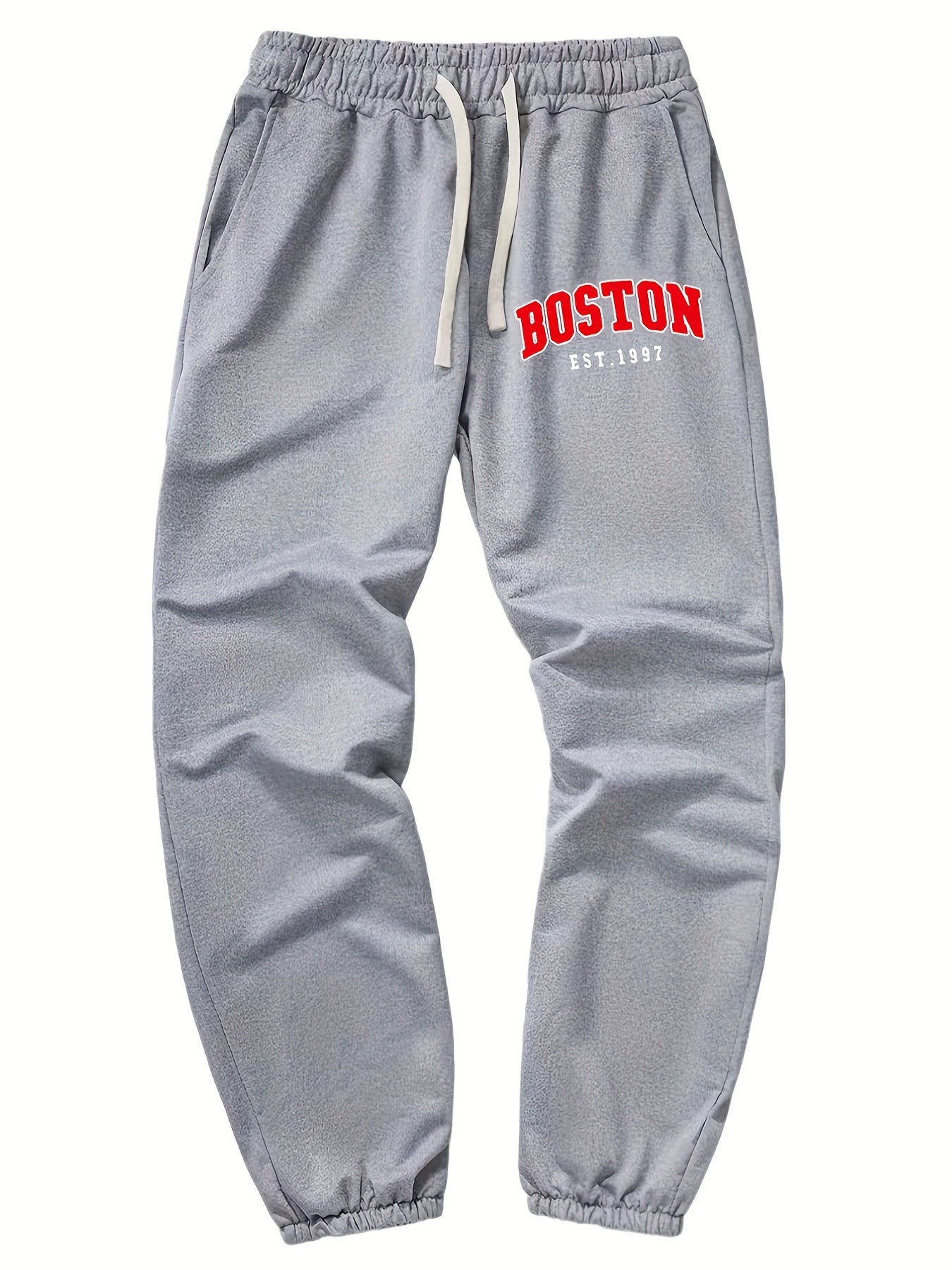 Boston Print Drawstring Sweatpants Men's Loose Fit Joggers