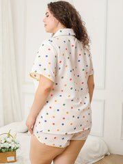 Pajama Set Women's Plus Circle Print Shirt & Shorts