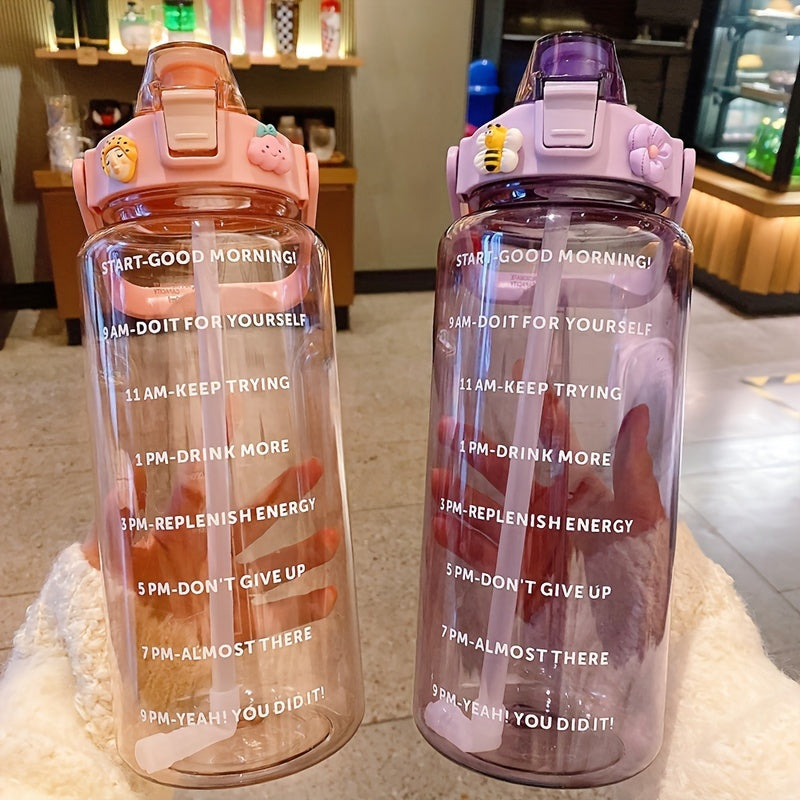2L 67oz Sports Water Bottle with Straw and Time Marker