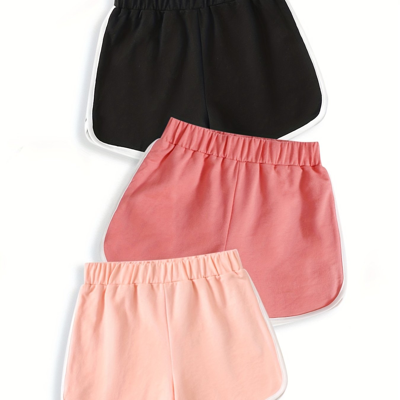 3pcs Toddler Girls Elastic Waist Track Shorts Kids Summer Clothes