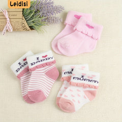 3 Pairs I Love Dad & Mom Socks Girls 0-3 Months