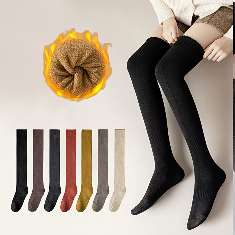 Women's Solid Thigh High Socks Over The Knee Stockings