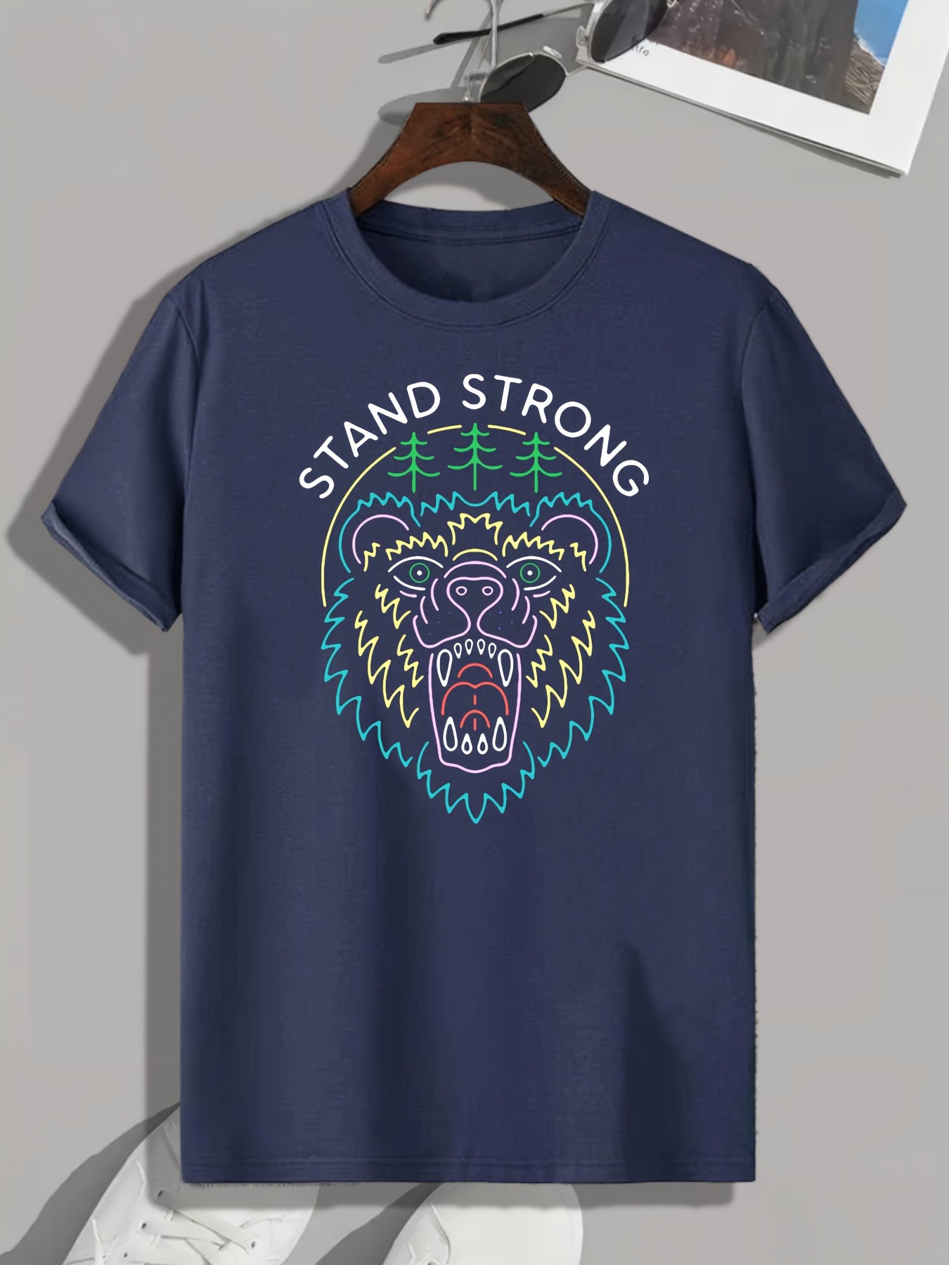 Bear Pattern Print Men's Comfy Sports T shirt Graphic Tee
