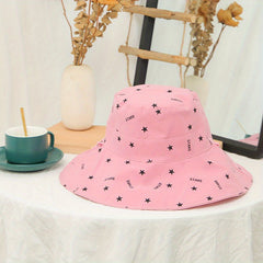 Stars Print Reversible Buckle Hat Wide Brim Solid Causal Sun Hat