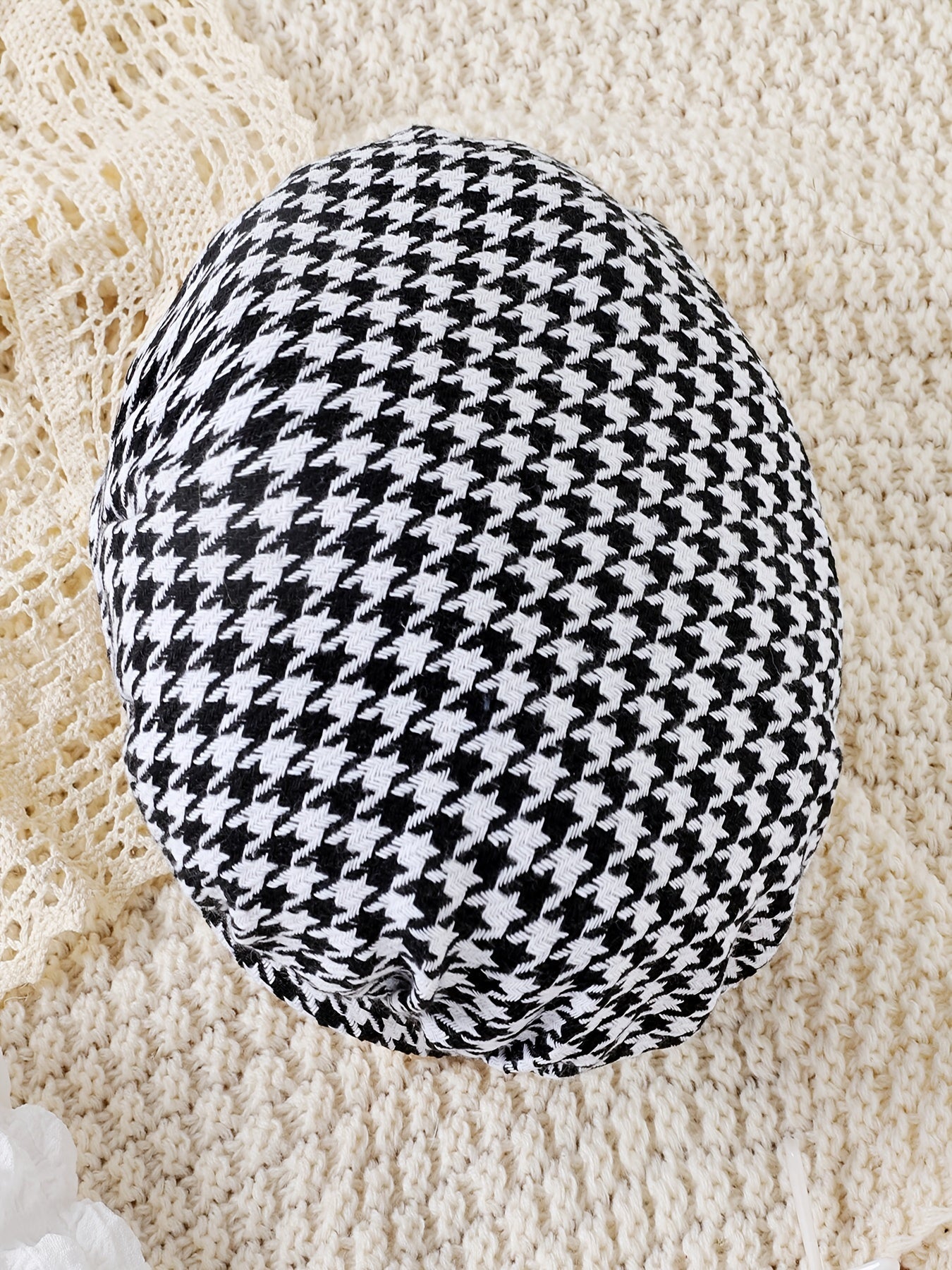 Houndstooth Pattern Girl's 3pcs Leg of mutton Sleeve Top & Skirt Set