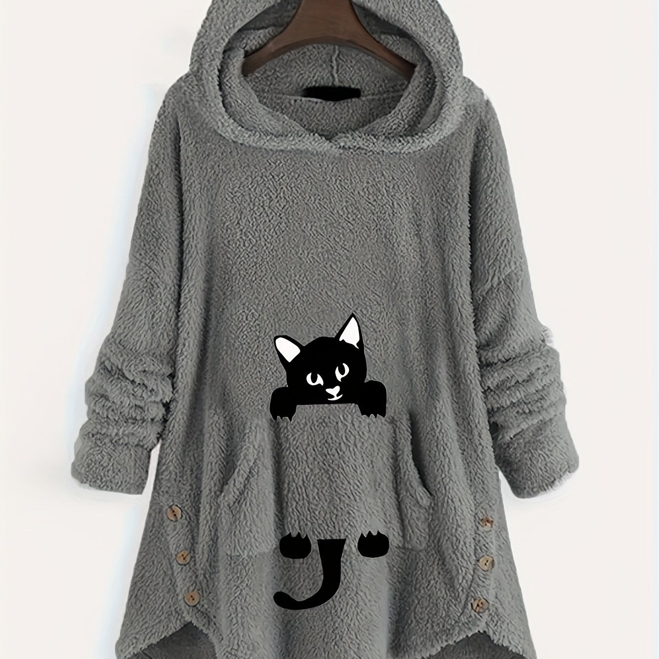 Cat Pattern Print Asymmetrical Loose Hoodies Casual Printed Long Sleeve Hoodies