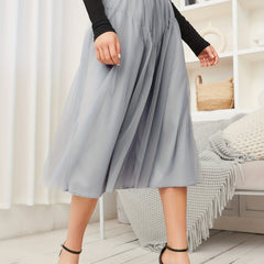 Pleated Mesh Skirt Midi Length for Spring & Summer