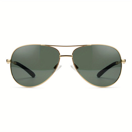 Men's Oversized Aviator Sunglasses Golden Frame Green Lens