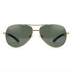 Men's Oversized Aviator Sunglasses Golden Frame Green Lens
