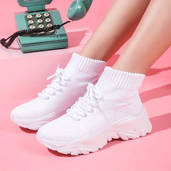 Women's Solid Sock Sneakers Lace Up Chunky Shoes
