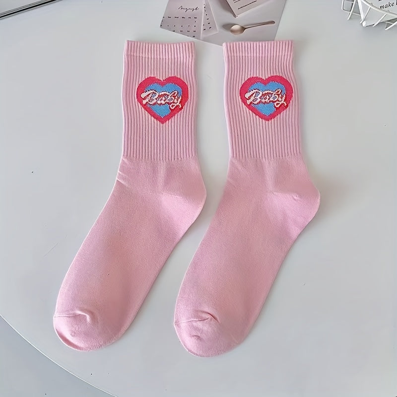 3 Pairs Heart Print Socks for Women